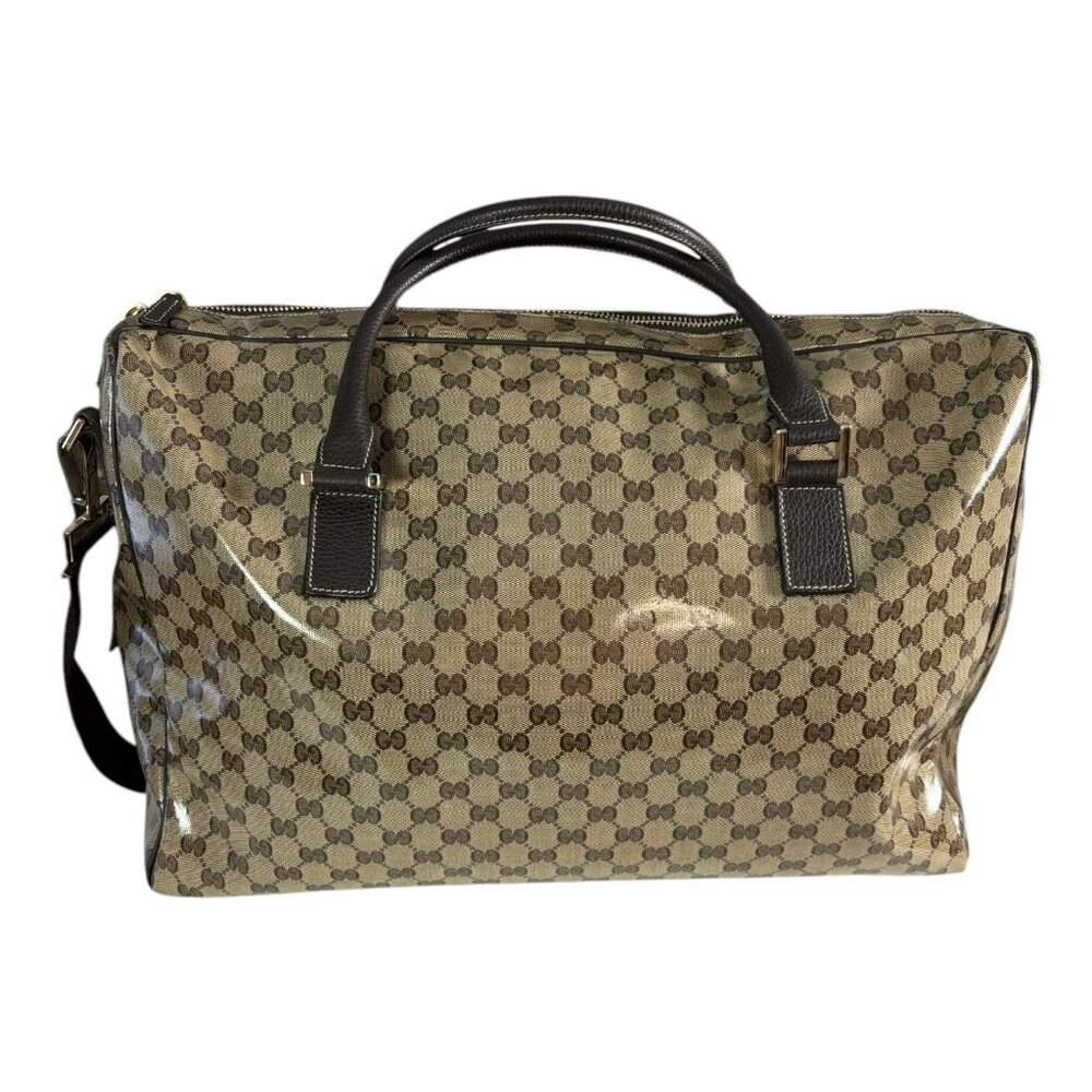 GUCCI Brown Leather &Crystal GG Logo Travel Bag #2258